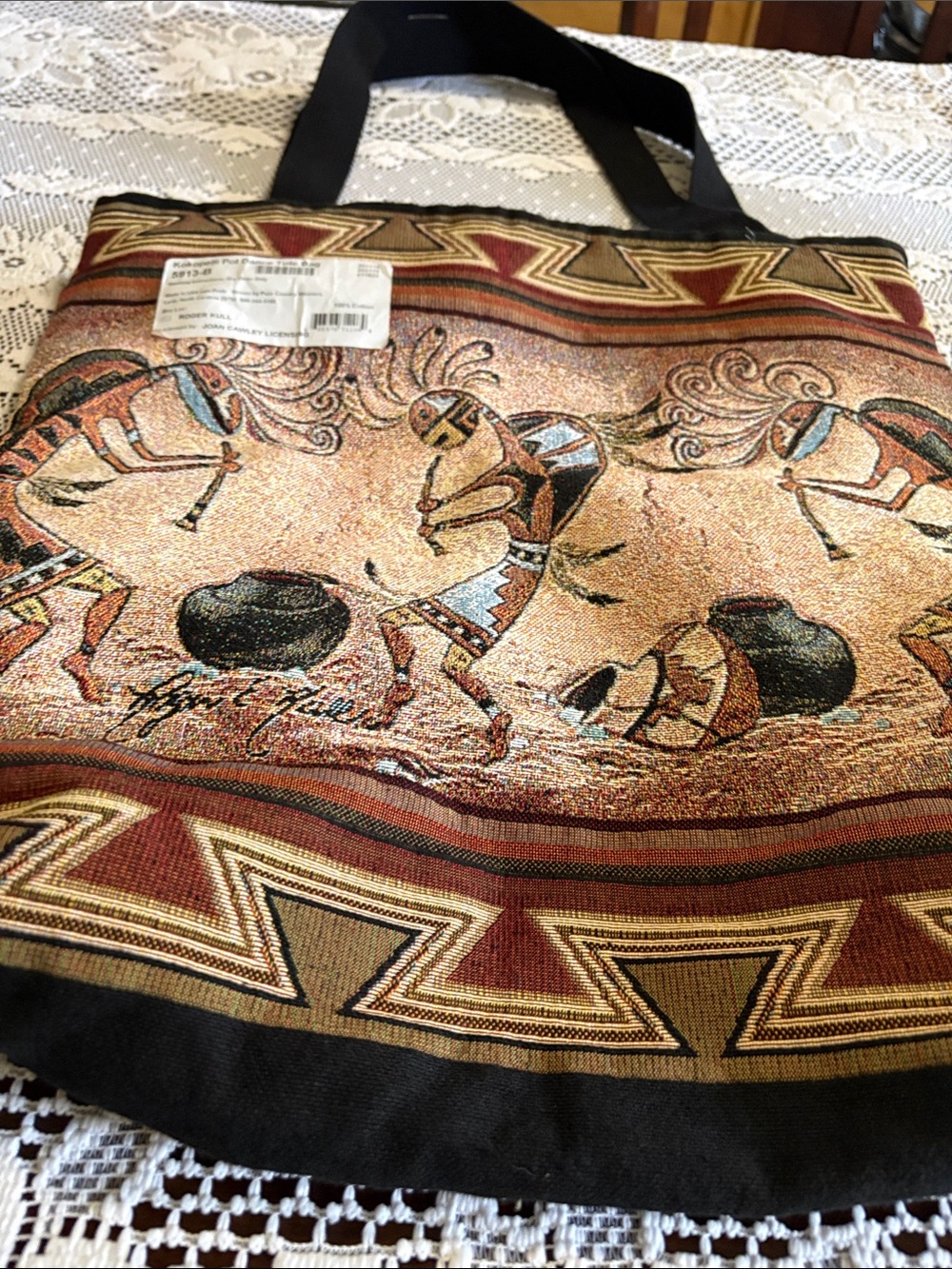 Tapestry-Style Tribal Motif Tote Bag in Multi-Brown